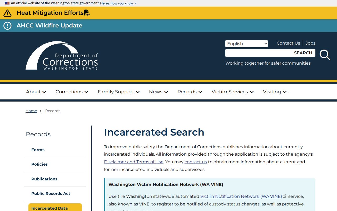 Stevens County arrest lookup using the WA DOC custody search