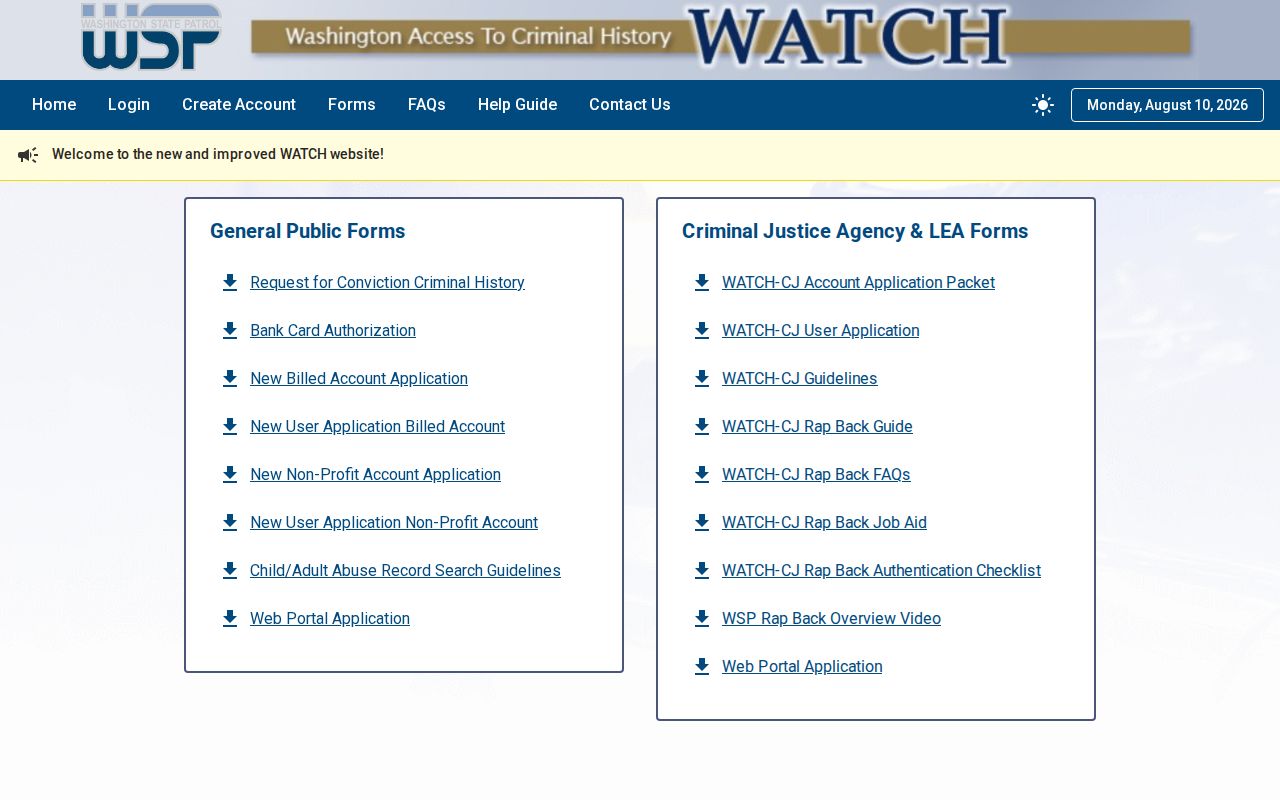 Stevens County arrest record forms from Washington State Patrol
