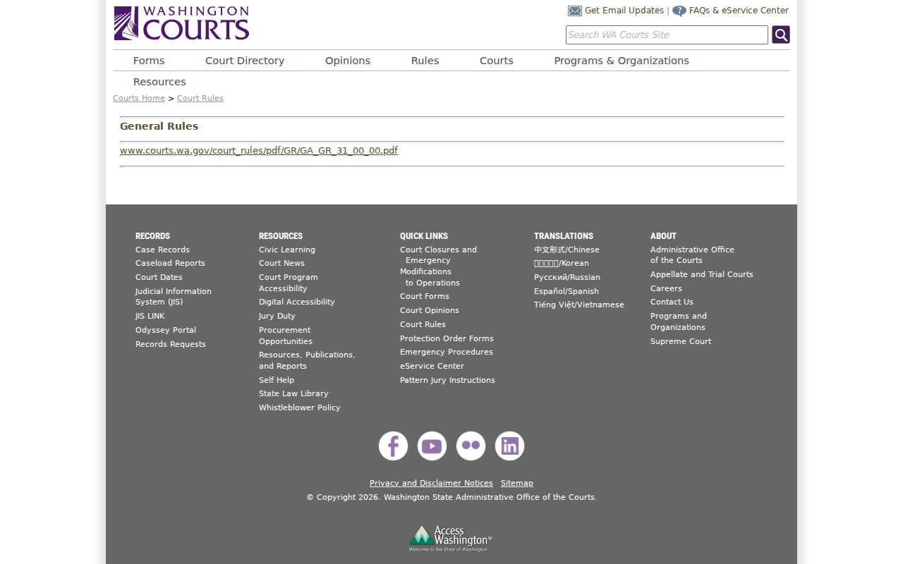 General Rule 31 access for Stevens County criminal court records