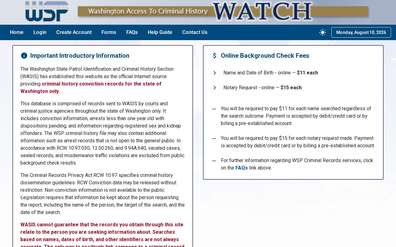 Stevens County criminal history search through Washington WATCH